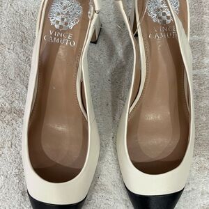 Vince Camuto Slingback Heels Cream & Black Cap Toe Block Heel – New Without Box